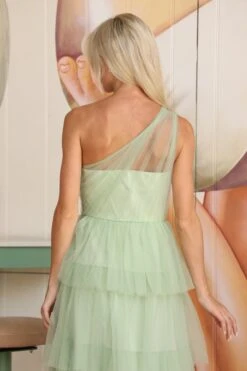 Leyana One Shoulder Tulle Dress In Sage Green -Lace & Beads Shop 0H6A3028