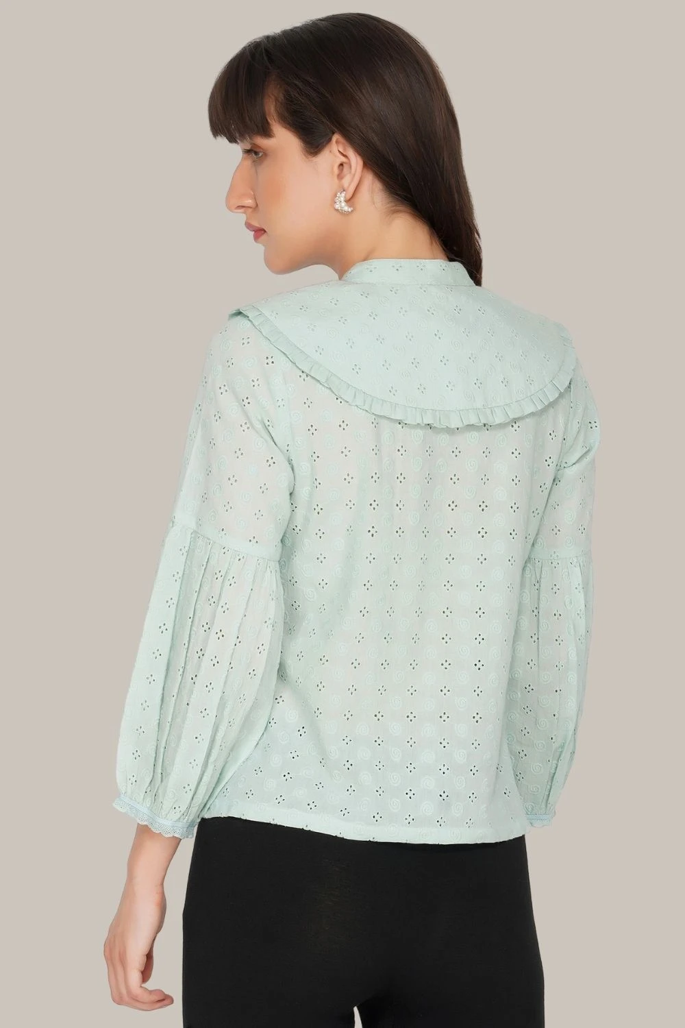 Jerri Cotton Broderie Shirt In Pastel Green 4 Jerri Cotton Broderie Shirt In Pastel Green - Image 2