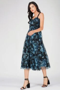 Dane Blue Floral Corset Midi Dress -Lace & Beads Shop 11 4