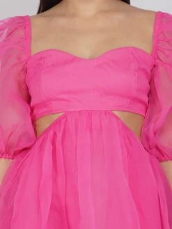Katja Bright Pink Puff Sleeve Dress -Lace & Beads Shop 12 1