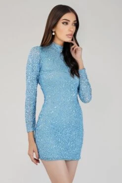 Mady Long Sleeve Sequin Mini Dress In Light Blue -Lace & Beads Shop 12 14 Copy