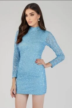 Mady Long Sleeve Sequin Mini Dress In Light Blue -Lace & Beads Shop 12 17 Copy