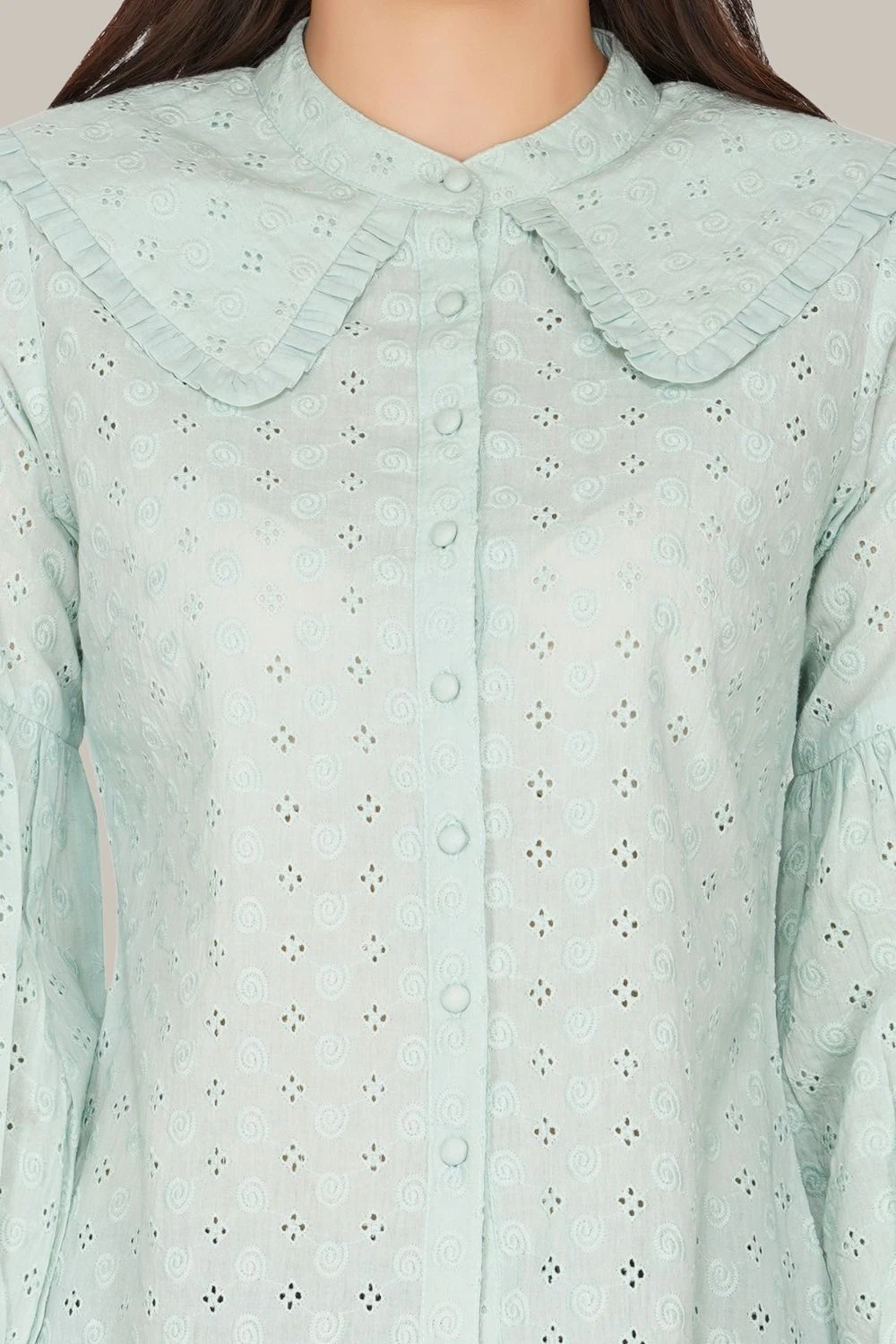 Jerri Cotton Broderie Shirt In Pastel Green 7 Jerri Cotton Broderie Shirt In Pastel Green - Image 5