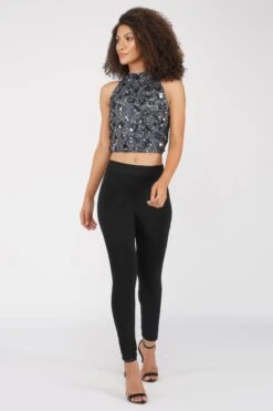Gui Charcoal Grey Sequin Top -Lace & Beads Shop 18 1