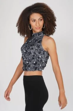 Gui Charcoal Grey Sequin Top -Lace & Beads Shop 18 3