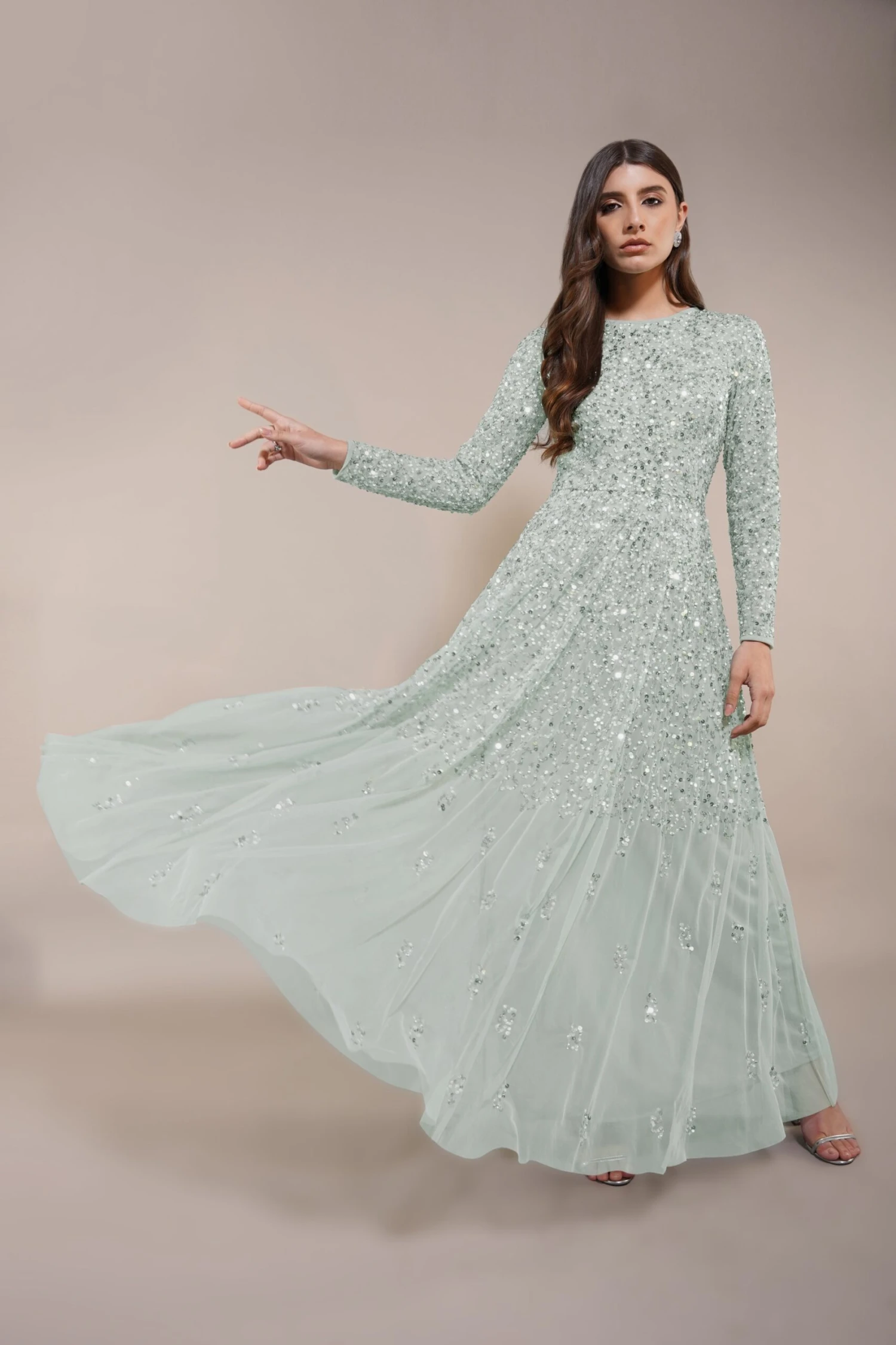 Sila Long Sleeve Embellished Maxi Dress In Sage Green 3 Sila Long Sleeve Embellished Maxi Dress In Sage Green