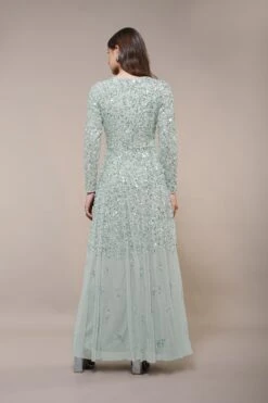 Sila Long Sleeve Embellished Maxi Dress In Sage Green 10 Sila Long Sleeve Embellished Maxi Dress In Sage Green -Lace & Beads Shop 19 2 1