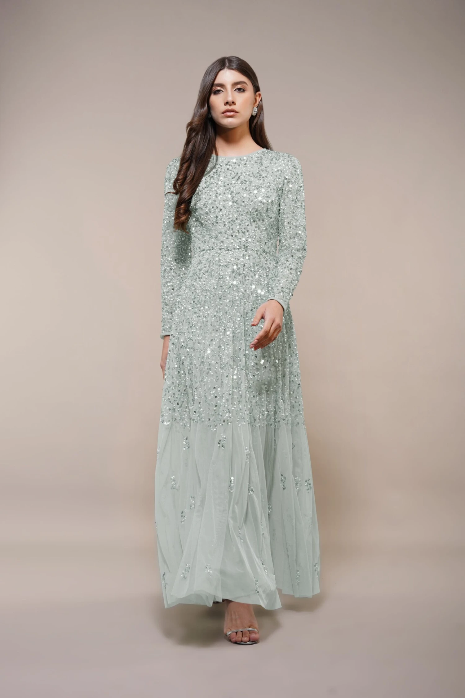 Sila Long Sleeve Embellished Maxi Dress In Sage Green 4 Sila Long Sleeve Embellished Maxi Dress In Sage Green - Image 2