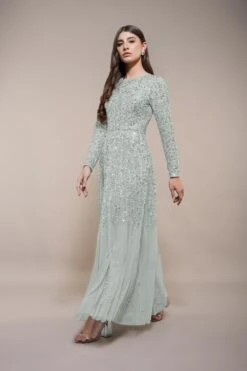Sila Long Sleeve Embellished Maxi Dress In Sage Green 12 Sila Long Sleeve Embellished Maxi Dress In Sage Green -Lace & Beads Shop 19 4 1