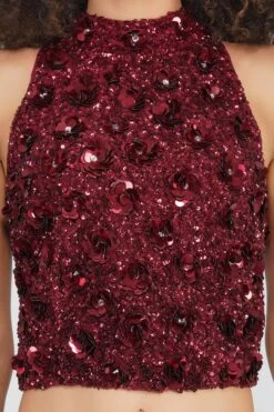 Gui Burgundy Sequin Top -Lace & Beads Shop 19 4
