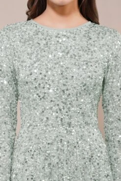 Sila Long Sleeve Embellished Maxi Dress In Sage Green 13 Sila Long Sleeve Embellished Maxi Dress In Sage Green -Lace & Beads Shop 19 6