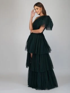 Rowan Emerald Green One Shoulder Tulle Gown -Lace & Beads Shop 1 36 Copy