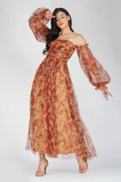 Lana Brown Floral Tulle Dress -Lace & Beads Shop 25 4