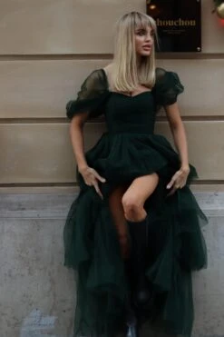 Sydney Off Shoulder Tulle Maxi Dress In Emerald Green -Lace & Beads Shop 2 66cc7eb0 939d 4f44 be53 89557e882243