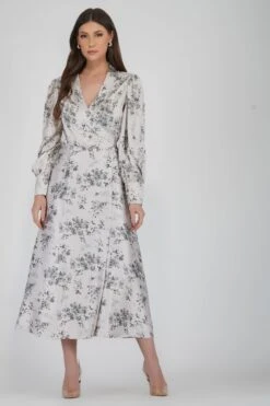 Talia Champagne Satin Wrap Midi Dress -Lace & Beads Shop 37 1