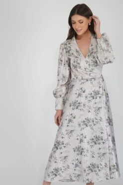 Talia Champagne Satin Wrap Midi Dress -Lace & Beads Shop 37 4