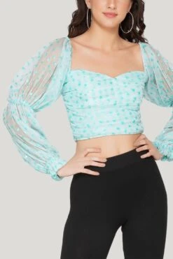Lyla Tulle Top In Mint Heart Print