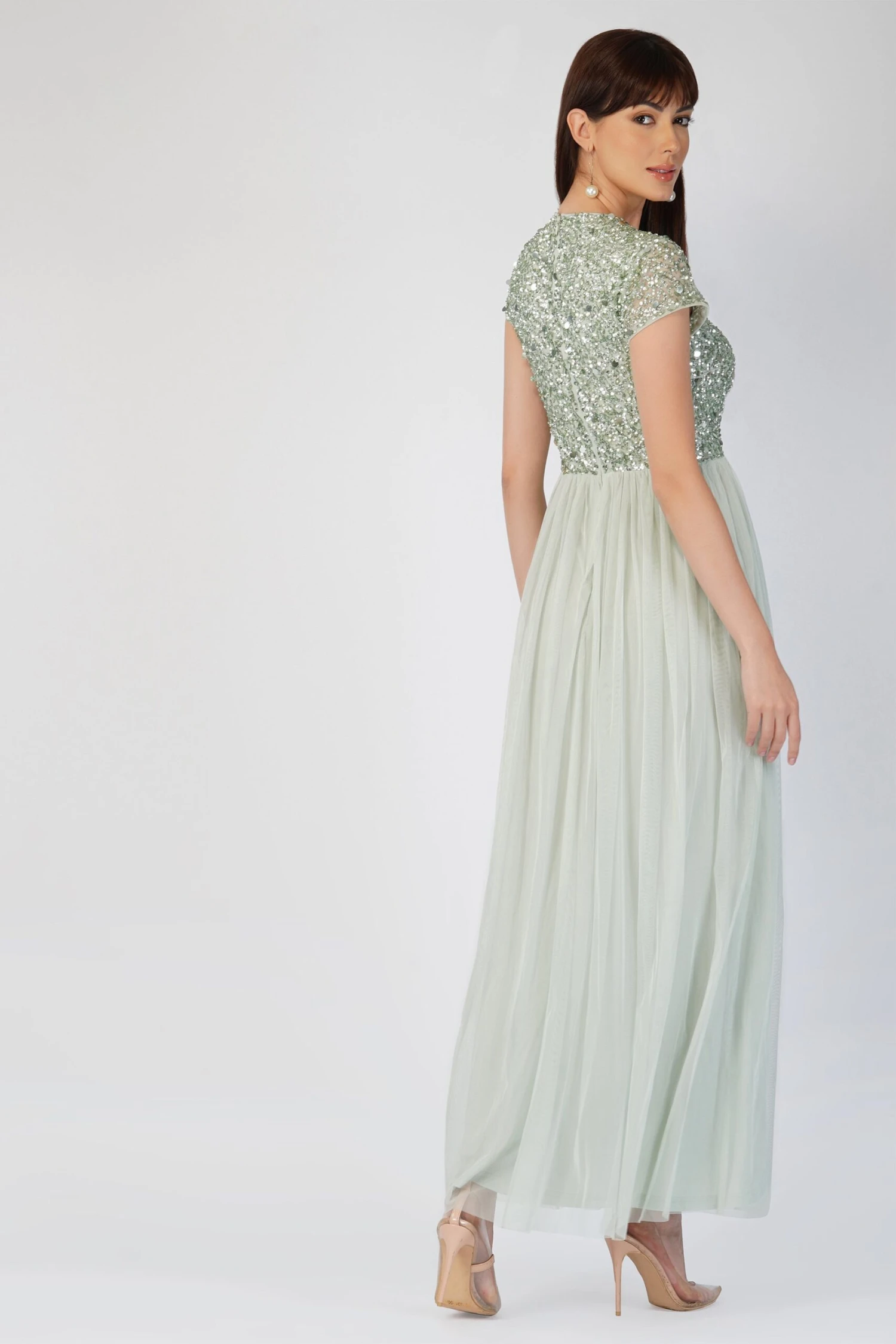 Picasso Short Sleeve Sage Green Embellished Dress 4 Picasso Short Sleeve Sage Green Embellished Dress - Image 2