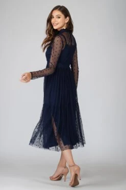 Roman Lola Polka Dot Midi Dress In Navy Blue -Lace & Beads Shop 3 3 Copy