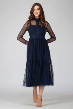 Roman Lola Polka Dot Midi Dress In Navy Blue -Lace & Beads Shop 3 4 Copy