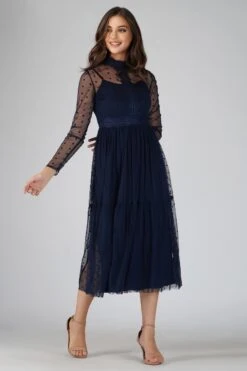 Roman Lola Polka Dot Midi Dress In Navy Blue -Lace & Beads Shop 3 6 Copy