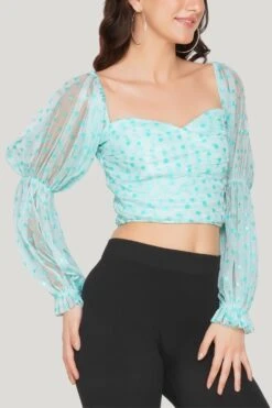 Lyla Tulle Top In Mint Heart Print -Lace & Beads Shop 40