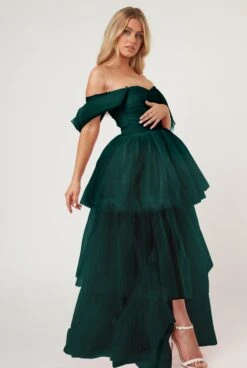 Sydney Off Shoulder Tulle Maxi Dress In Emerald Green -Lace & Beads Shop 4 708aac5d 51a4 482c bcca 1598800fe537