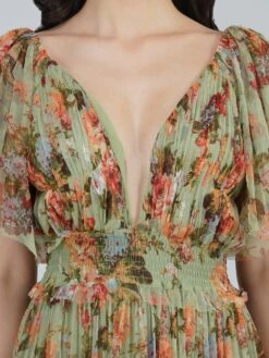 Exham Printed Tulle Maxi Dress In Green Floral 11 Exham Printed Tulle Maxi Dress In Green Floral -Lace & Beads Shop 8 5 ef193245 b7da 4f2d b7c6 af094ef271e9