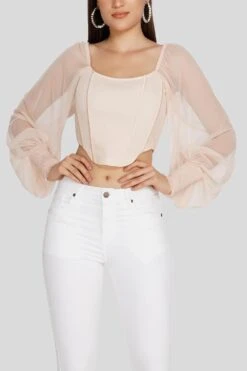 Luca Champagne Long Sleeve Corset Top -Lace & Beads Shop 8 66843de4 951e 46a9 be13 140943ce500a