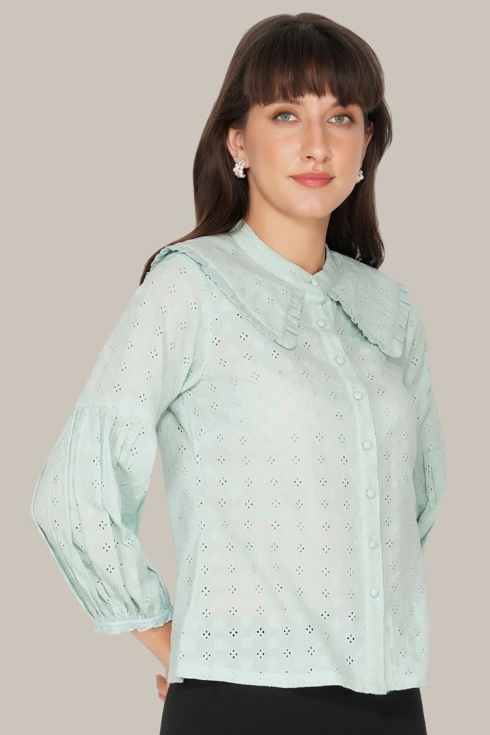 Jerri Cotton Broderie Shirt In Pastel Green 3 Jerri Cotton Broderie Shirt In Pastel Green