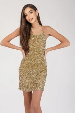 Amelle Gold Beaded Mini Dress -Lace & Beads Shop AMelle 1