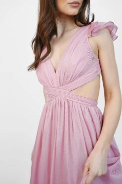 Adeline Metallic Chiffon Maxi Dress In Baby Pink -Lace & Beads Shop Adelinedetail