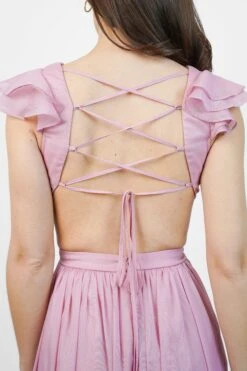 Adeline Metallic Chiffon Maxi Dress In Baby Pink -Lace & Beads Shop Adelinedetail2