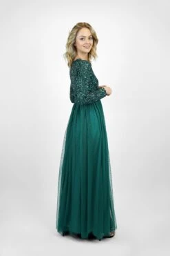 Belle Emerald Green Long Sleeve Bridesmaid Dress -Lace & Beads Shop BelleGreen 3