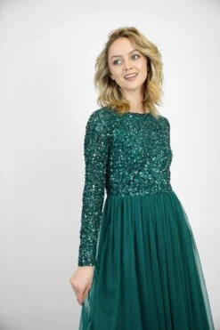Belle Emerald Green Long Sleeve Bridesmaid Dress -Lace & Beads Shop BelleGreen 4