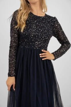 Belle Navy Blue Long Sleeve Bridesmaid Dress -Lace & Beads Shop BelleMaxiDressinNavyBlue 7