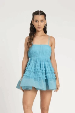 Bethan Structured Tulle Mini Dress In Blue