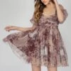 Brielle Brown Printed Tulle Mini Dress