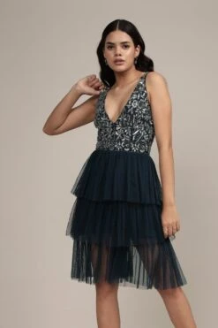 Builda Embellished Mini Dress In Navy