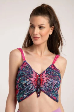 Butterfly Top In Multi Pink Sequin -Lace & Beads Shop Butterflytop