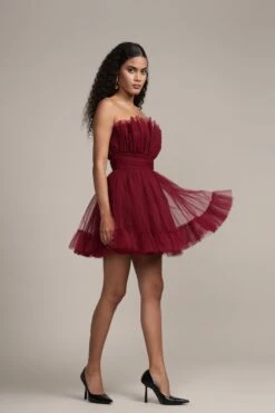 Caspian Tulle Mini Dress In Astro Red -Lace & Beads Shop Caspian Mini in Astro Red 6