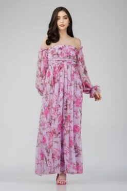 Lana Chiffon Printed Dress In Lavender