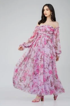 Lana Chiffon Printed Dress In Lavender -Lace & Beads Shop ChiffonStyles 2