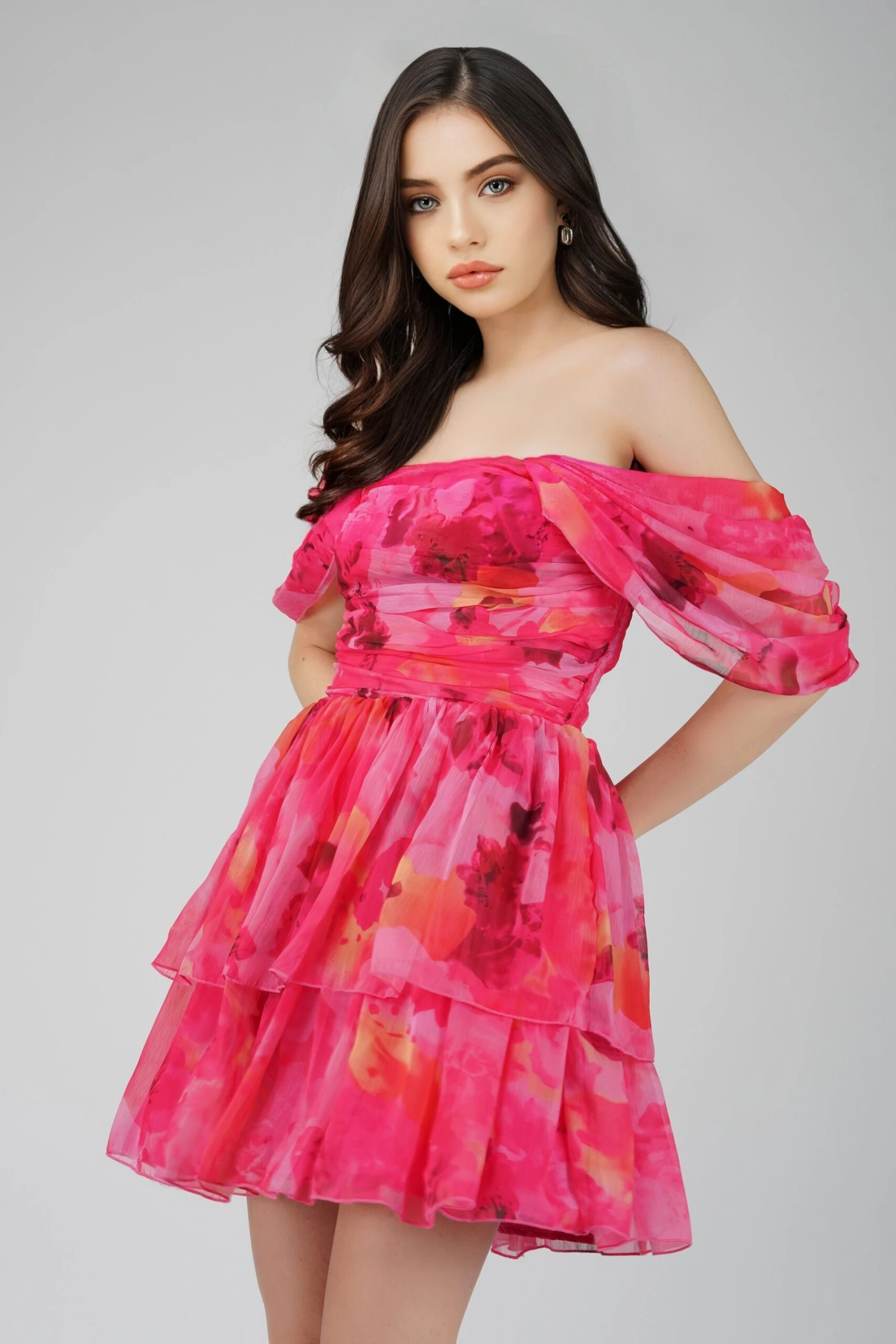 Sydney Chiffon Mini Dress In Sunset Pink 4 Sydney Chiffon Mini Dress In Sunset Pink - Image 2
