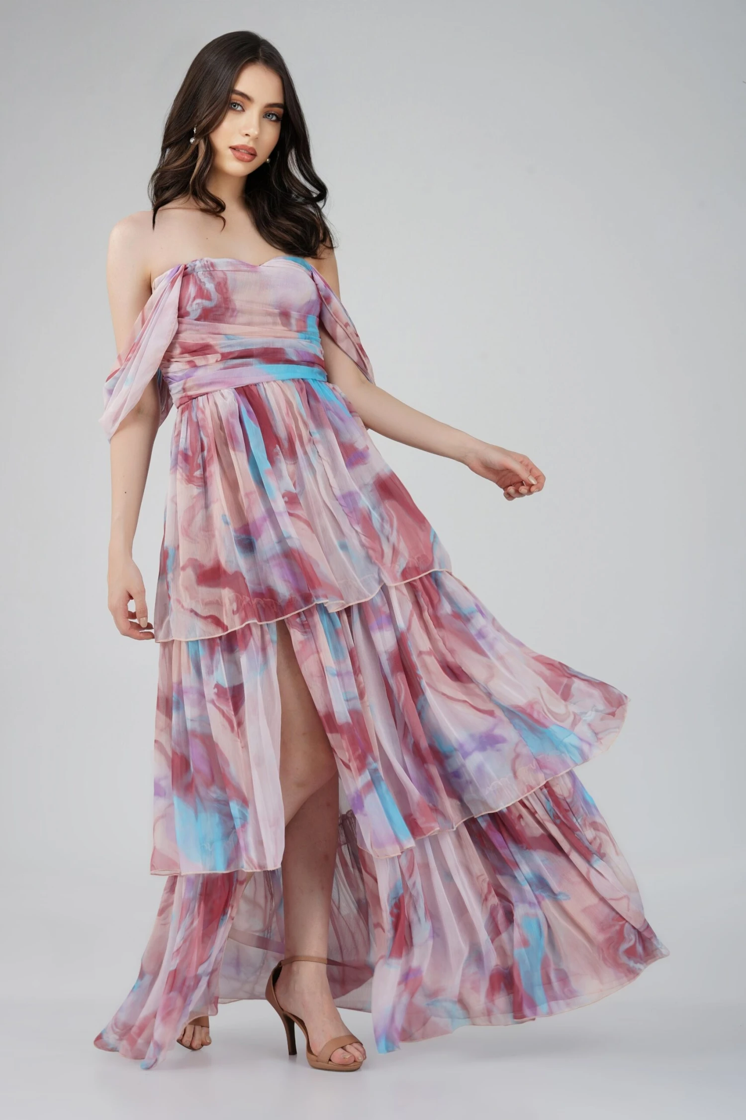 Sydney Chiffon Maxi Dress In Burgundy Print 4 Sydney Chiffon Maxi Dress In Burgundy Print - Image 2