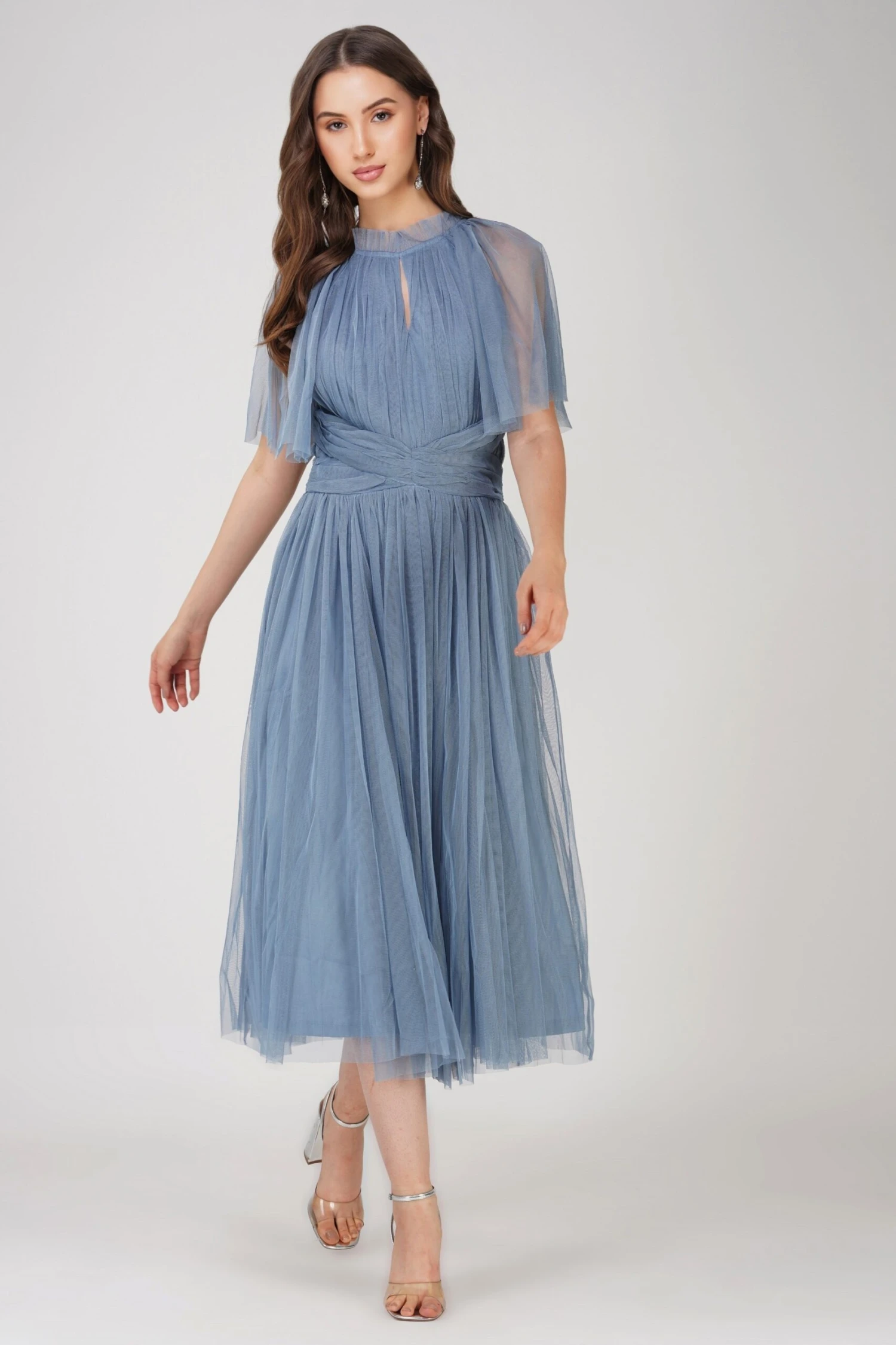Cristiane Dusty Blue Tulle Midi Dress 3 Cristiane Dusty Blue Tulle Midi Dress