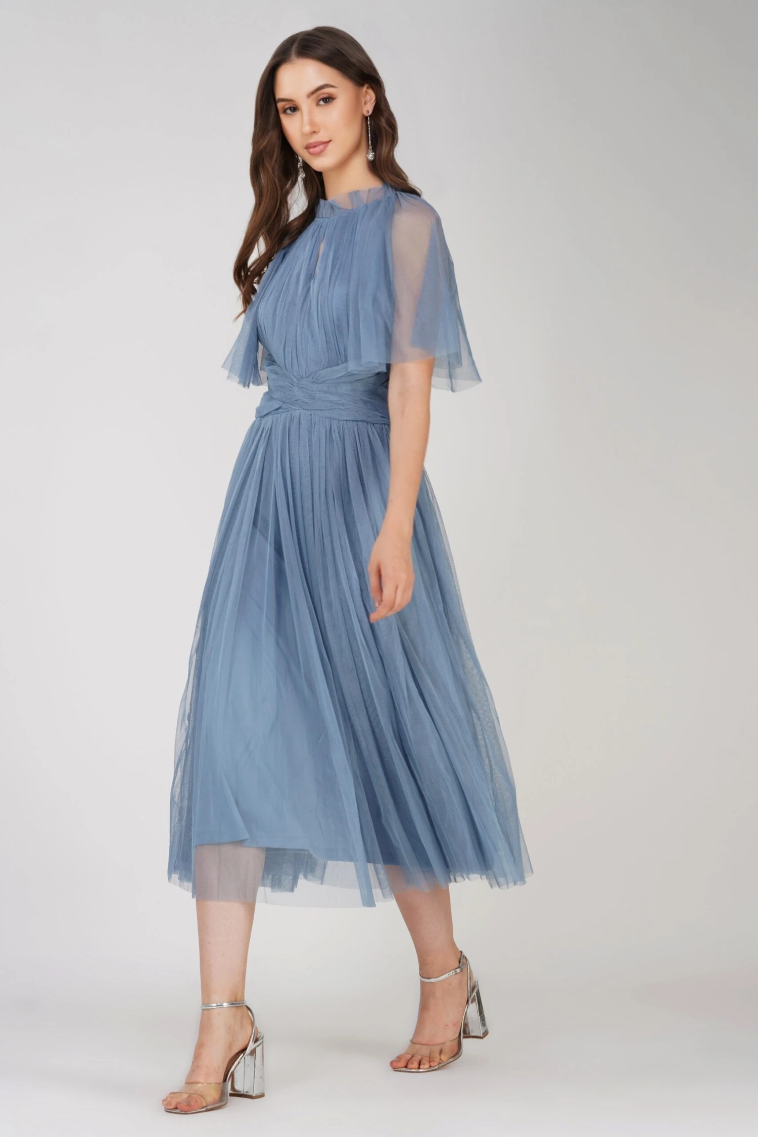 Cristiane Dusty Blue Tulle Midi Dress 4 Cristiane Dusty Blue Tulle Midi Dress - Image 2