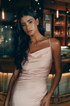 Satin Maxi Dress With Cowl Neck -Lace & Beads Shop DSC01013