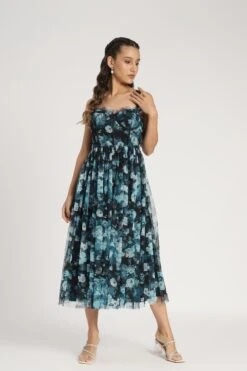 Dane Blue Floral Corset Midi Dress -Lace & Beads Shop Dane Midi in Blue Floral 2