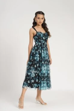 Dane Blue Floral Corset Midi Dress -Lace & Beads Shop Dane Midi in Blue Floral 6